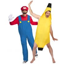 Mario en banaan koppelkostuum voor volwassenen - Thema: Alle licenties - Maat Uniek Formaat