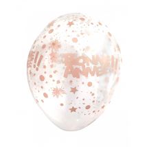 6 doorzichtige roségouden bonne année ballonnen - Roze - Maat Uniek Formaat