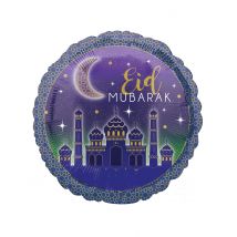 Aluminium ballon Eid Mubarak 43 cm blauw en goud - Thema: Werelddelen - Blauw - Maat Uniek Formaat
