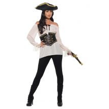 Luxe ivoorkleurige piraten blouse - Thema: Piraten - Grijs, Wit - Maat L
