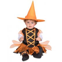 Klein oranje en zwart heks kostuum voor baby's - Thema: Magie en Horror - Zwart - Maat 7 - 12 maanden
