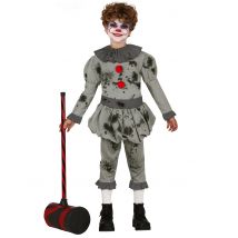 Psychopathische clown kostuum voor jongens - Thema: Circus/ Clowns - Zilver / Grijs - Maat 110/116 (5-6 jaar)