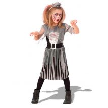 Grijs zombie piraat kostuum voor meisjes - Thema: Magie en Horror - Zilver / Grijs - Maat 138 (8-9 jaar)