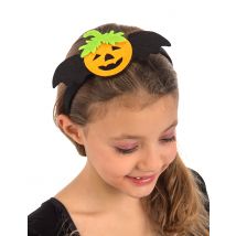 Vilten pompoen hoofdband voor kinderen - Thema: Spinnen + pompoenen - Oranje - Maat One Size