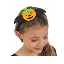 Vilten pompoen hoofdband voor kinderen - Thema: Spinnen + pompoenen - Oranje - Maat One Size