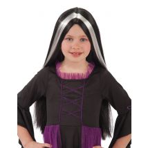 Zwarte pruik met witte plukken voor kinderen - Thema: Magie en Horror - Zwart - Maat One Size