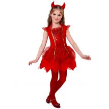 Rode duivel jurk met haarband voor meisjes - Thema: Duivel - Rood - Maat 104 (2-3 jaar)