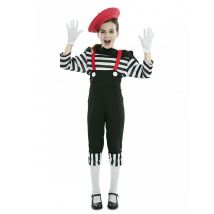 Mime kostuum voor meisjes met rode baret - Thema: Mime - Zwart - Maat 7 - 9 jaar (122/134)
