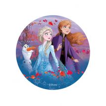 Frozen 2 taartschijf Anna, Elsa en Olaf - Thema: Sfeer decoratie - Maat Uniek Formaat