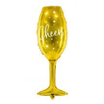 Cheers fluit aluminium ballon goud 28 x 80 cm - Thema: Humoristisch - Goud - Maat Uniek Formaat