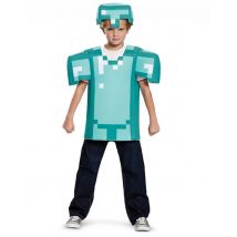 Minecraft pantser kostuum voor kinderen - Thema: Bekende personages - Blauw - Maat 122/134 (7-8 jaar)