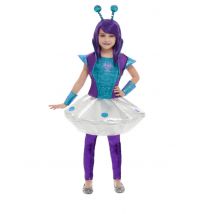Blauwe en paarse alien vermomming voor meisjes - Thema: Espace - Blauw - Maat 116/128 (4-6 jaar)