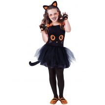 Kleine zwarte kat vermomming met meisjes accessoires - Thema: Dieren - Zwart - Maat 128/140 (8-10 jaar)