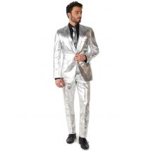 Mr. Schiny Silver heren Opposuits - Thema: Glitter - Zilver / Grijs - Maat S (EU 46)