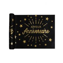 Non-woven Tafelloper Verjaardag Zwart Goud 5 m x 30 cm Chique Decoratie - Thema: Sfeer decoratie - Zwart - Maat Uniek Formaat