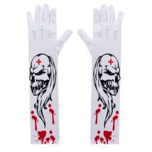 Bloederige zombie handschoenen volwassene - Thema: Magie en Horror - Grijs, Wit - Maat Uniek Formaat