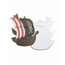 8 Piratenschip uitnodigingen 10 x 12 cm - Thema: Piraten - Zwart - Maat Uniek Formaat