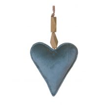 Fluwelen Blauwe Hanger Hart 15 cm Chique Kerstdecoratie - Thema: Destockage IT - Blauw - Maat Uniek Formaat
