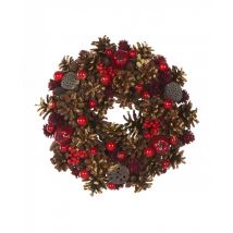 Kerstkrans rode bessen 25 cm en dennenappels - Thema: Destockage IT - Rood - Maat Uniek Formaat