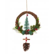 Traditionele Kerstkrans om Op te Hangen 39 cm met Dennenappels - Thema: Destockage IT - Groen - Maat Uniek Formaat