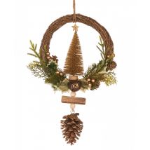 Gouden denneboom hangkrans 39 cm met dennenappels - Thema: Destockage IT - Goud - Maat Uniek Formaat