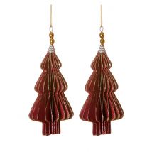 2 origami rode kerstboomhangers 13 cm met gouden randen - Thema: Destockage IT - Rood - Maat Uniek Formaat