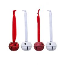 4 witte en rode rinkelbelletjes-hangers met lint 4 cm voor kerstboom - Grijs, Wit - Maat Uniek Formaat