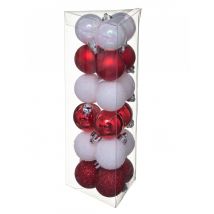 18 mini kerstballen wit en rood 3 cm mat en glitter - Grijs, Wit - Maat Uniek Formaat
