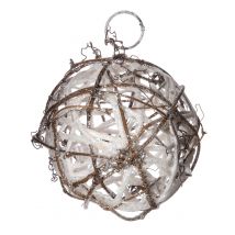 Kerstbal van rotan met glitter 7,5 cm wit hout - Grijs, Wit - Maat Uniek Formaat
