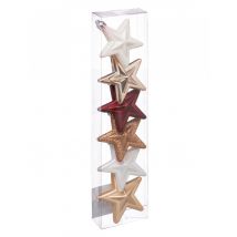6 kerstboomhangers sterren rood wit en goud 6 cm glitter en mat - Thema: Destockage IT - Grijs, Wit - Maat Uniek Formaat