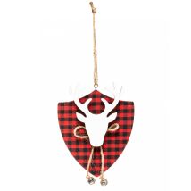 Hangende Rendierkop Tartan 14 cm voor Kerstboom - Thema: Destockage IT - Grijs, Wit - Maat Uniek Formaat