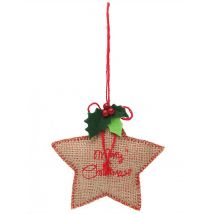 Stoffen sterhanger 13 cm Merry Christmas - Thema: Destockage IT - Rood - Maat Uniek Formaat
