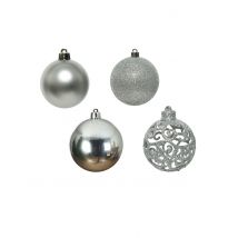16 Kleine zilveren kerstballen 6 cm met diverse effecten - Thema: Destockage IT - Zilver / Grijs - Maat Uniek Formaat
