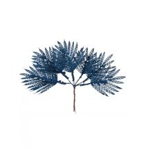 6 tropische bladeren op steel, marine pailletten, 21 cm voor jungle decoratie - Thema: Kleuren - Blauw - Maat Uniek Formaat