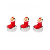 3 Kerstmanlaars kaarsen met beertje 5,5 x 3,5 cm - Thema: Destockage IT - Rood - Maat Uniek Formaat