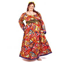 Hippie jurkkostuum in grote maat voor vrouwen - Thema: Jaren 60/70 - Multicolore - Maat XXXL