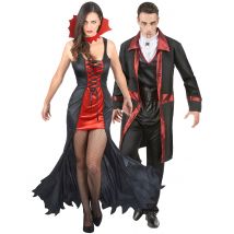 Rood en zwart Halloween-vampierkoppelkostuum voor volwassenen - Thema: Magie en Horror - Zwart - Maat Uniek Formaat