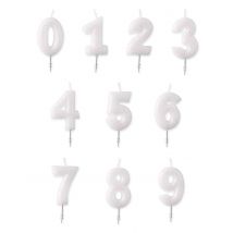 Witte cijferkaars met glitter 6,5 cm - Thema: Sfeer decoratie - Grijs, Wit