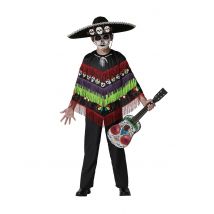 Poncho-skeletkostuum Dia de los muertos kind - Thema: Magie en Horror - Multicolore - Maat 116/128 (5-6 jaar)