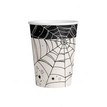 8 kartonnen bekers spinnenweb 250 ml - Thema: Magie en Horror - Zwart