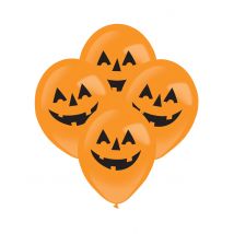 4 LED ballonnen pompoen Halloween 27,5 cm - Thema: Magie en Horror - Oranje