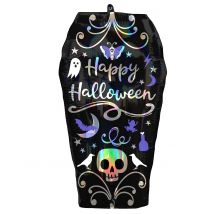 Regenboogkleurige aluminium ballon doodskist Halloween 38 x 68 cm - Thema: Magie en Horror - Multicolore