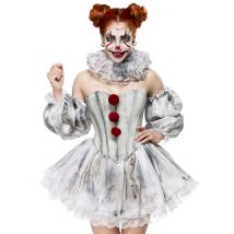 Angstaanjagend rood clownskostuum sexy luxe vrouwen - Thema: Magie en Horror - Grijs, Wit - Maat XL (42)