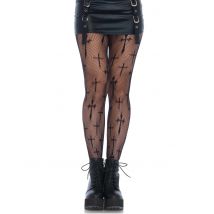 Netstofpanty nonnenkruis grote maat vrouw - Thema: Halloween - Zwart - Maat XL/XXL