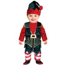 Baby fluwelen kerstelf vermomming - Thema: Kerstmis - Groen - Maat 18 - 24 maanden