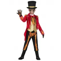 Skelet Ringmeester Kostuum voor Jongens - Thema: Magie en Horror - Zwart - Maat 10-12 jaar