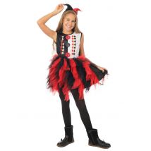 Harlekijnkostuum met zwarte en rode onderrok voor meisjes - Thema: Magie en Horror - Rood - Maat 122/128 (7-9 jaar)