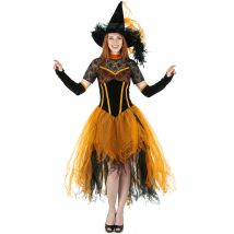 Kostium na Halloween czarownica z pomarańczowej koronki dla kobiet