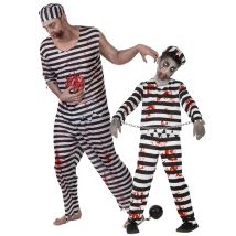 Straszny kostium zombie dla pary więźniów, ojciec i syn na Halloween