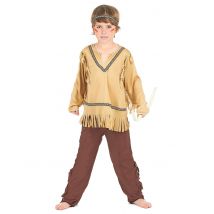Déguisement indien franges et col V pour Garçon - Couleur Marron - Taille M 7-9 ans (120-130 cm)